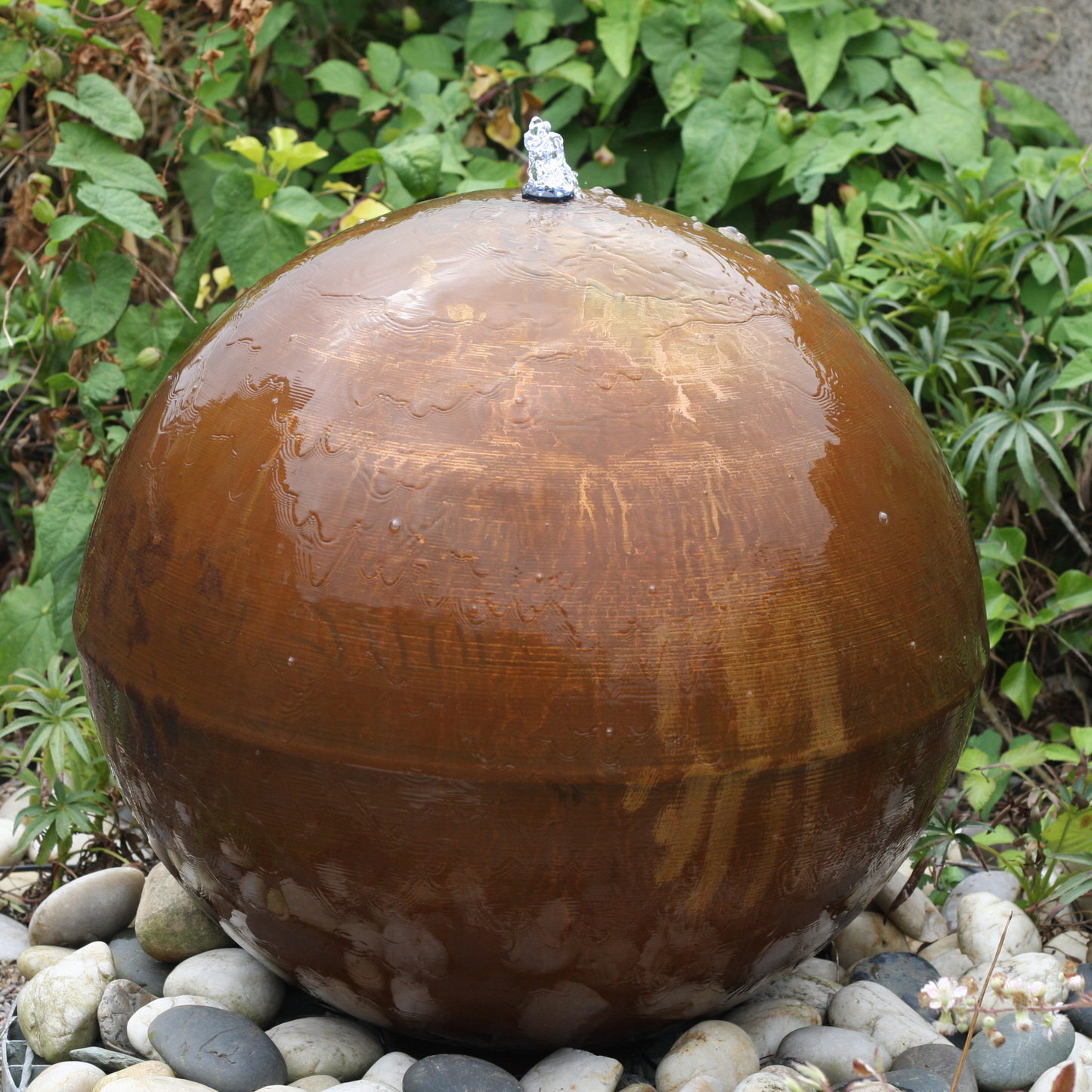 Corten Steel Sphere Garden Water Feature