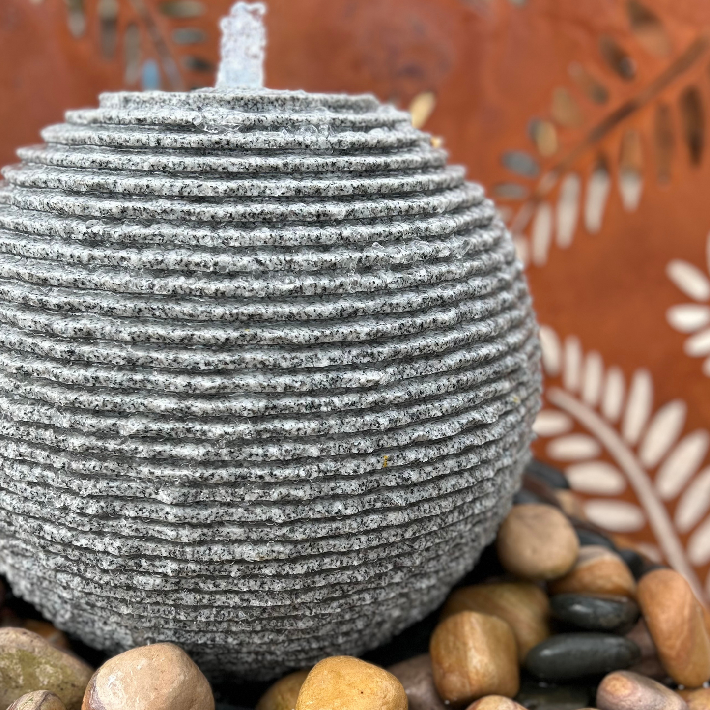 Grey Granite Chiselled Sphere Garden Water Feature