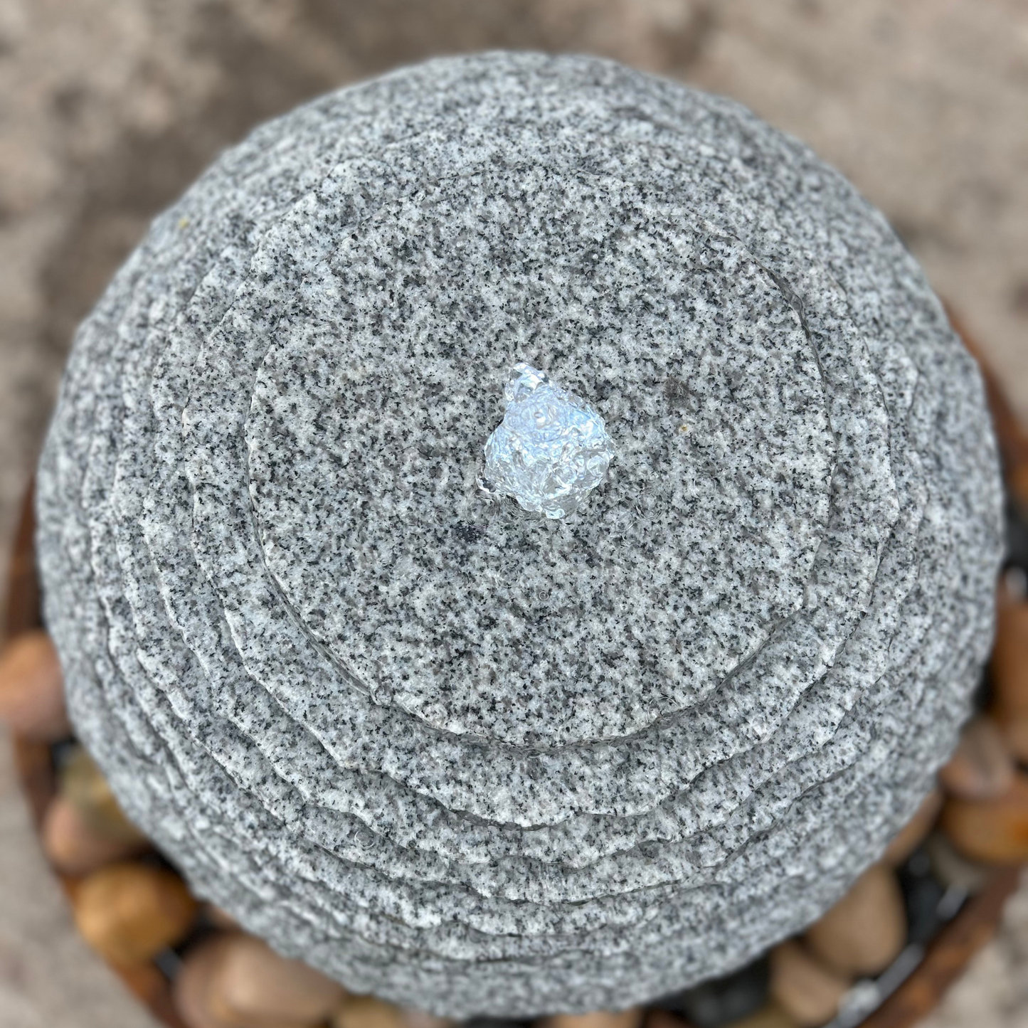 Grey Granite Chiselled Sphere Garden Water Feature