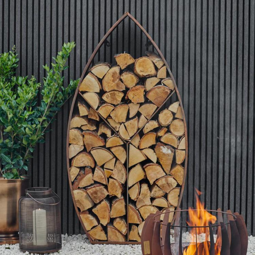 Leaf Arch Sculptural Log Storage Natural Rust