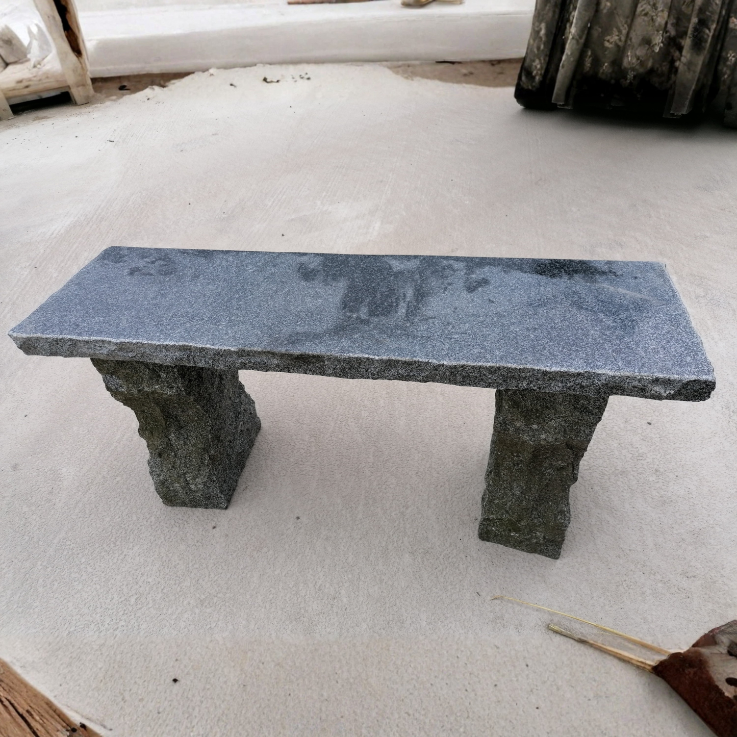 Rustic Dark Grey Granite Straight Garden Bench