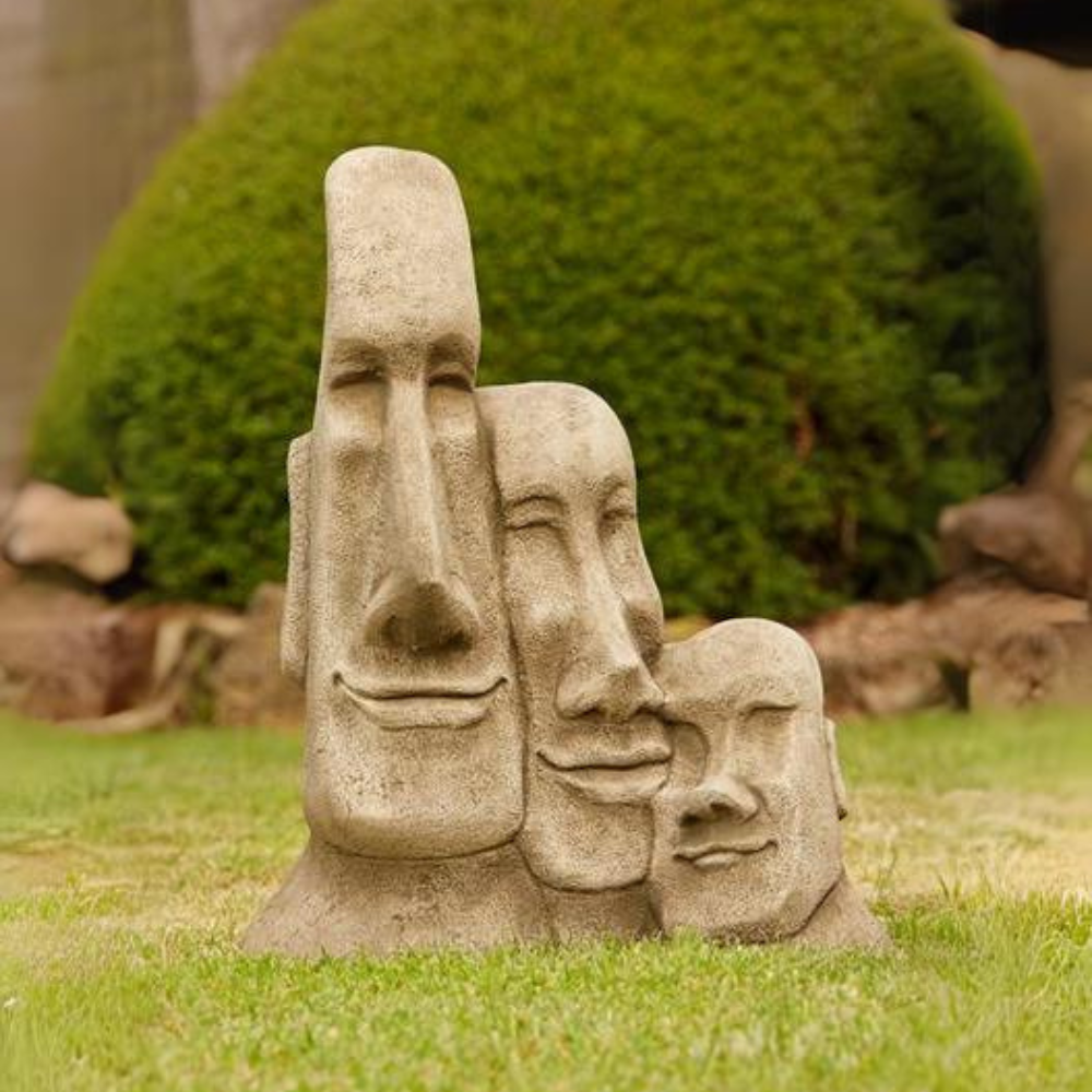 Triple Head Easter Island Stone Ornament