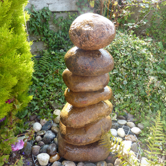 Naturally Stacked Cascading Pebble Fountain