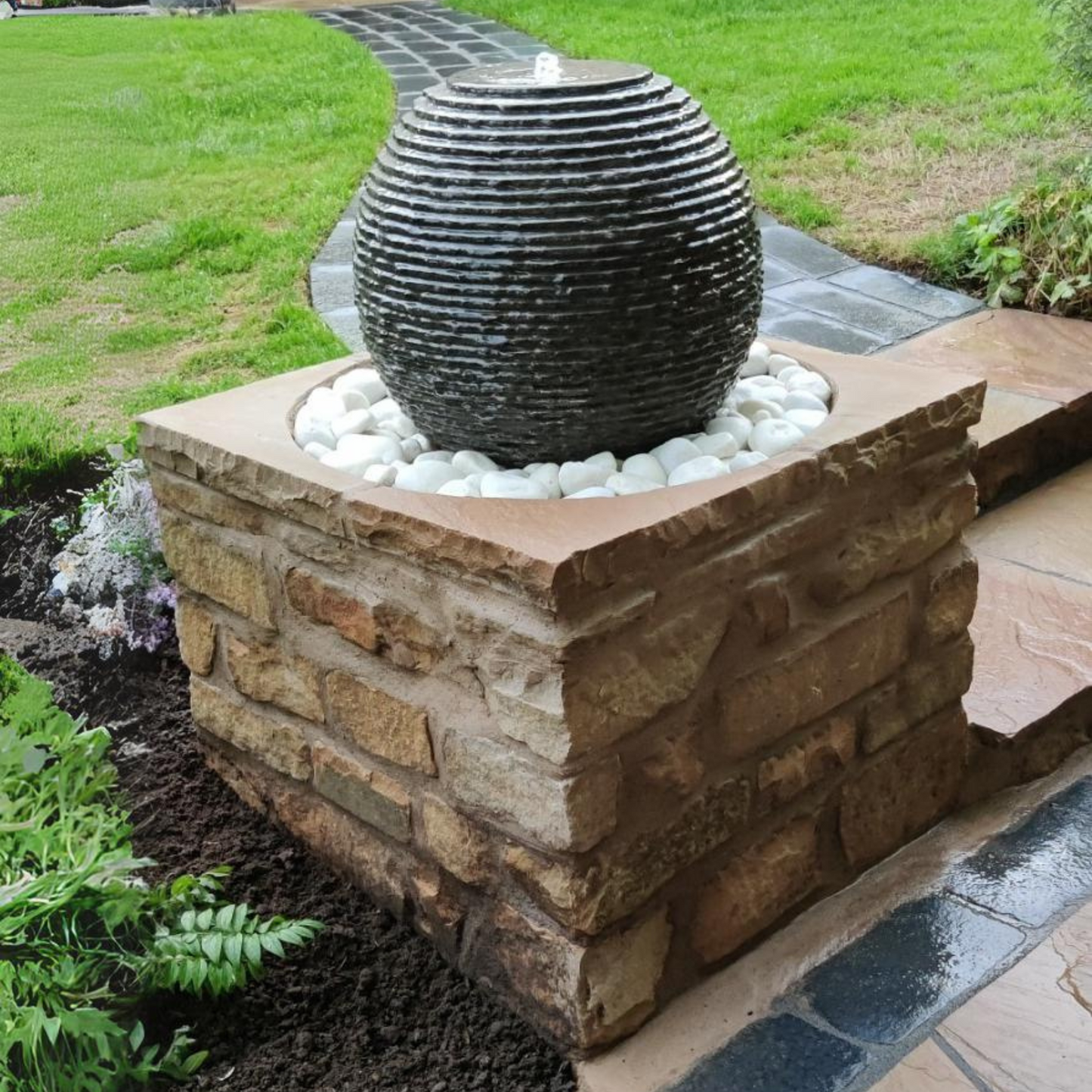 Cascading Limestone Sphere Black