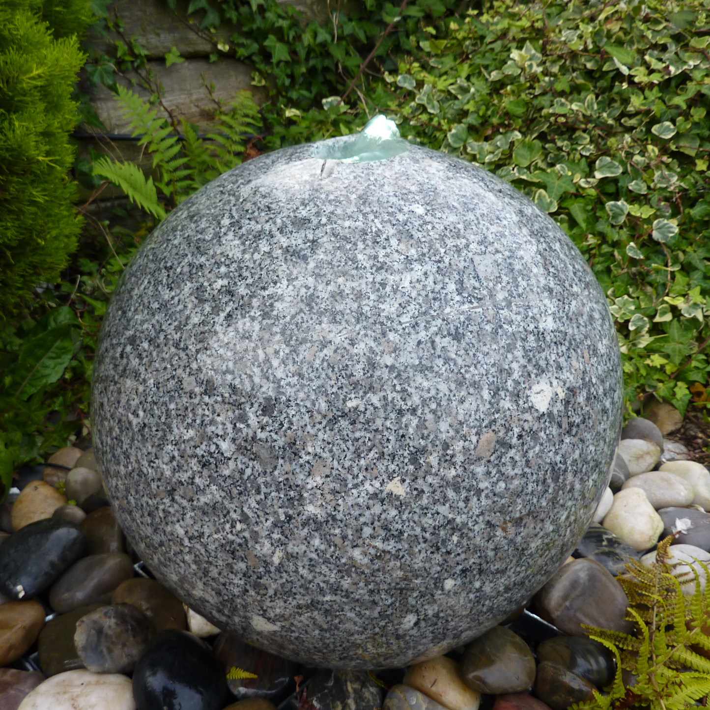 Polished Drilled Grey Granite Sphere