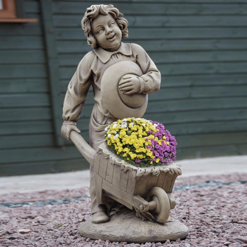 Boy & Barrow Planter Garden Ornament