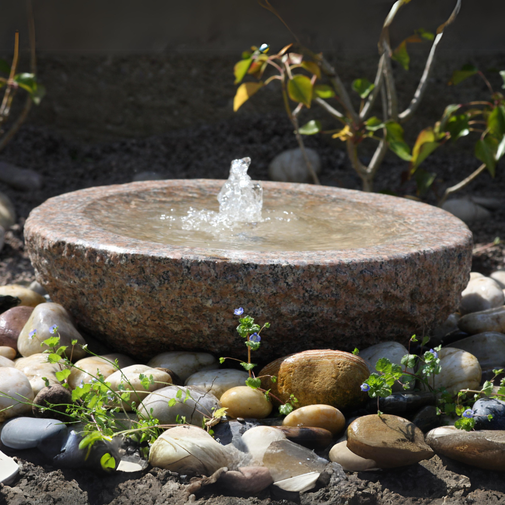 Babbling Bowl Water Feature in Pink Granite – Regal Gardens