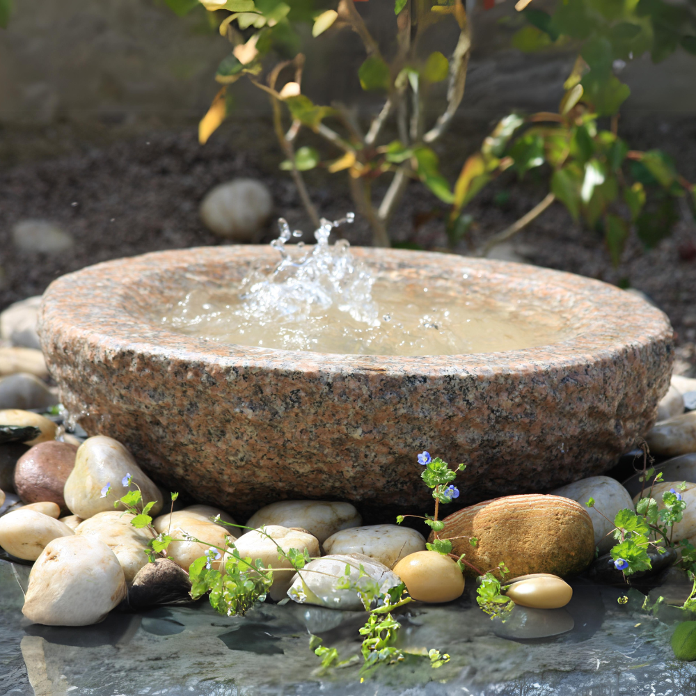 Bubbling Bowl Water Feature in Pink Granite