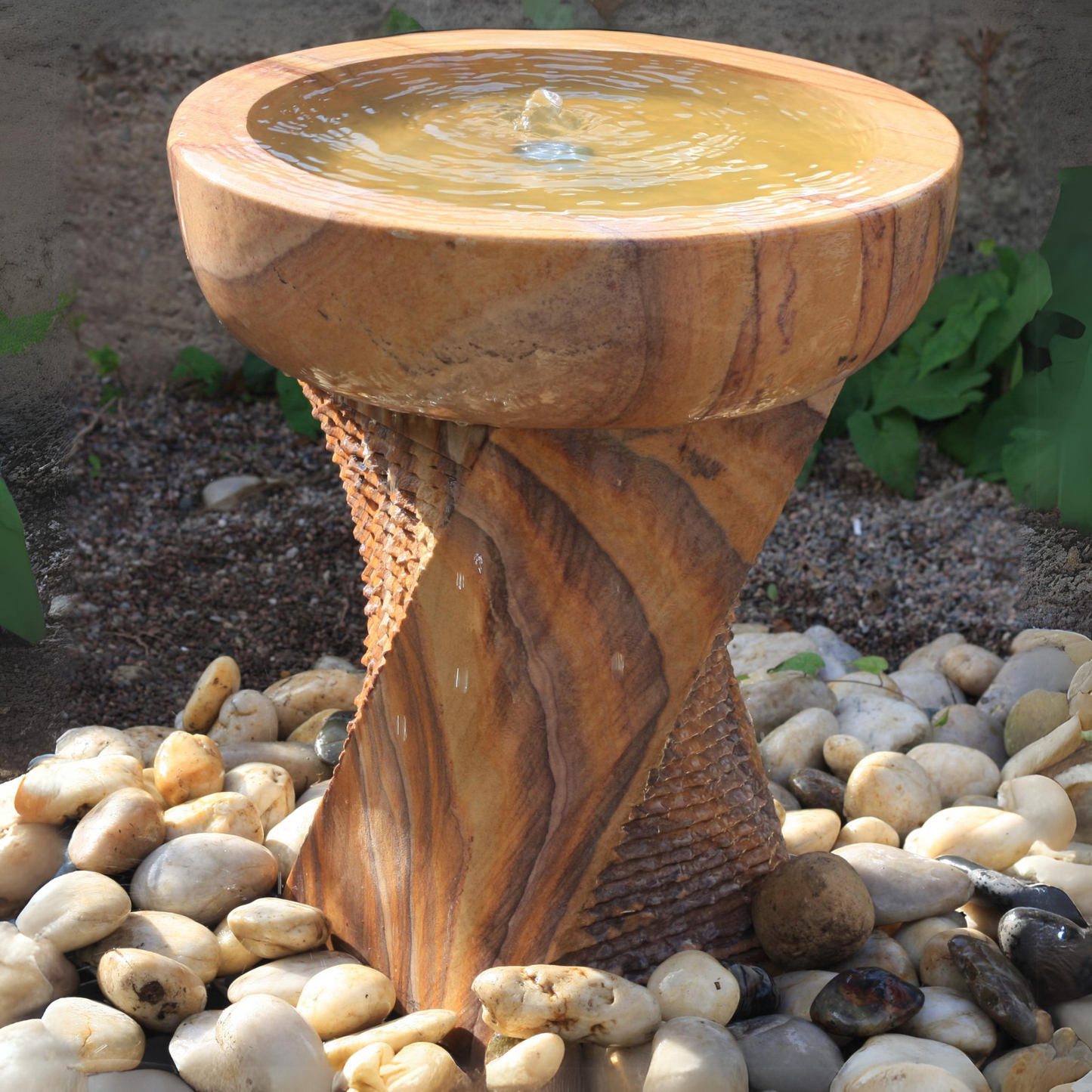 Cascading Twist Column with babbling bowl Rainbow Sandstone Garden Water Feature