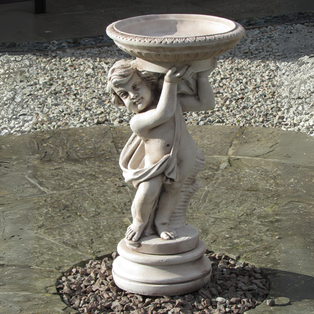 Cherub Bird Bath facing right garden ornament