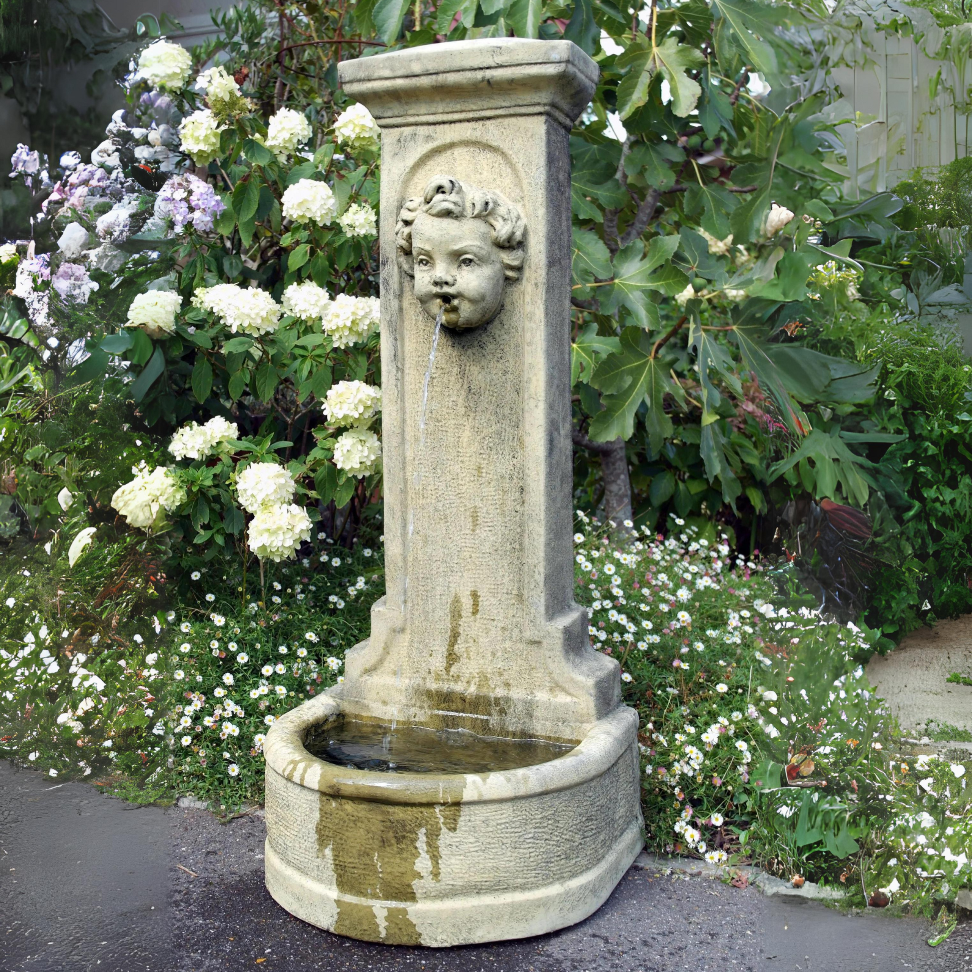 Cherub Upright Water Fountain Stone