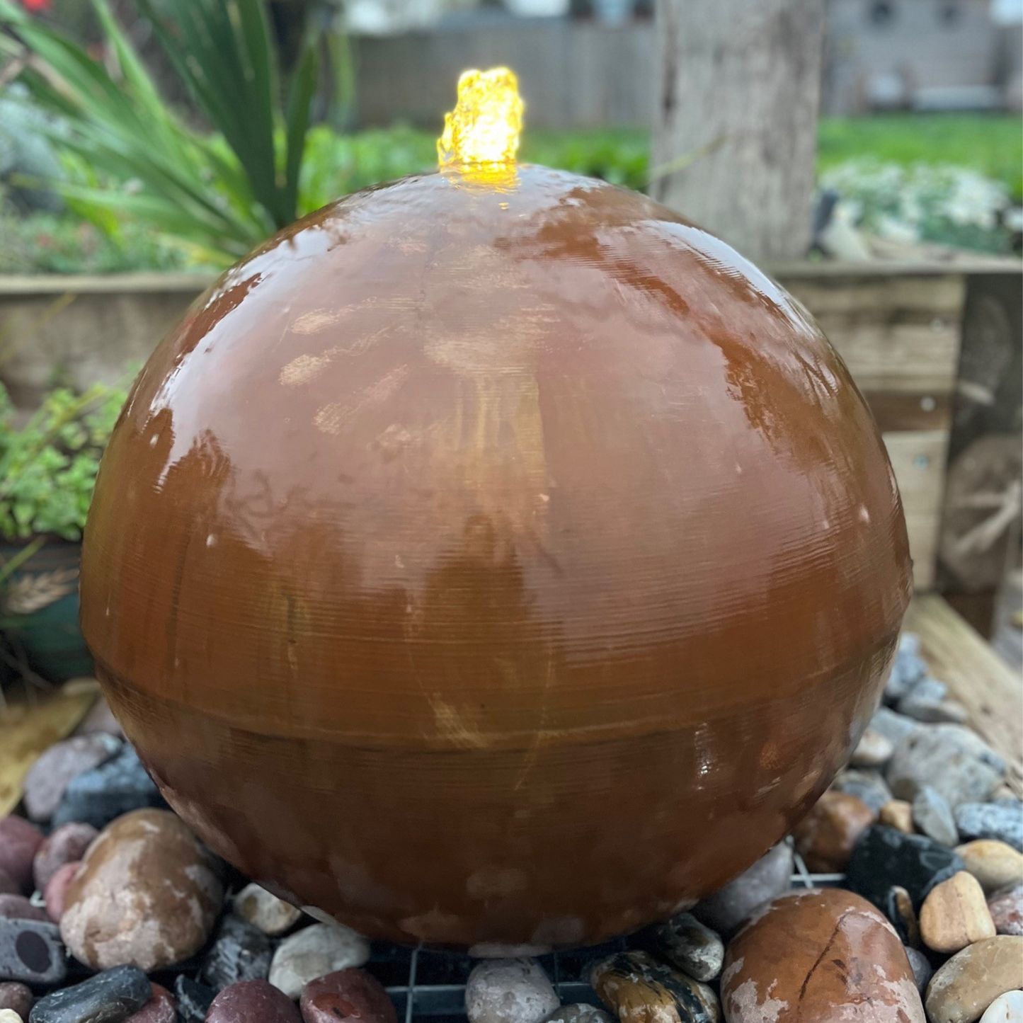 Corten Steel Sphere Garden Water Feature
