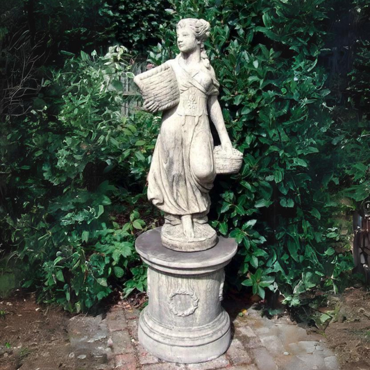 Country Girl On Round Laurel Plinth Stone Sculpture