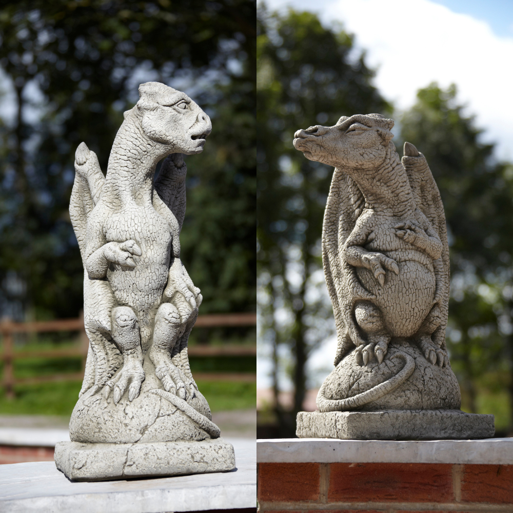 Dragon Kiss/No Kiss Pair Stone Garden Ornaments