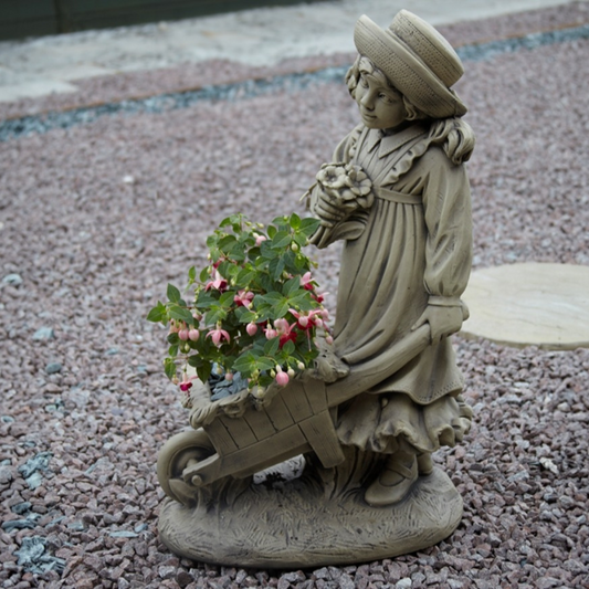 Girl & Barrow Planter Garden Ornament