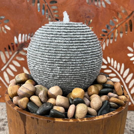 Grey Granite Chiselled Sphere Garden Water Feature