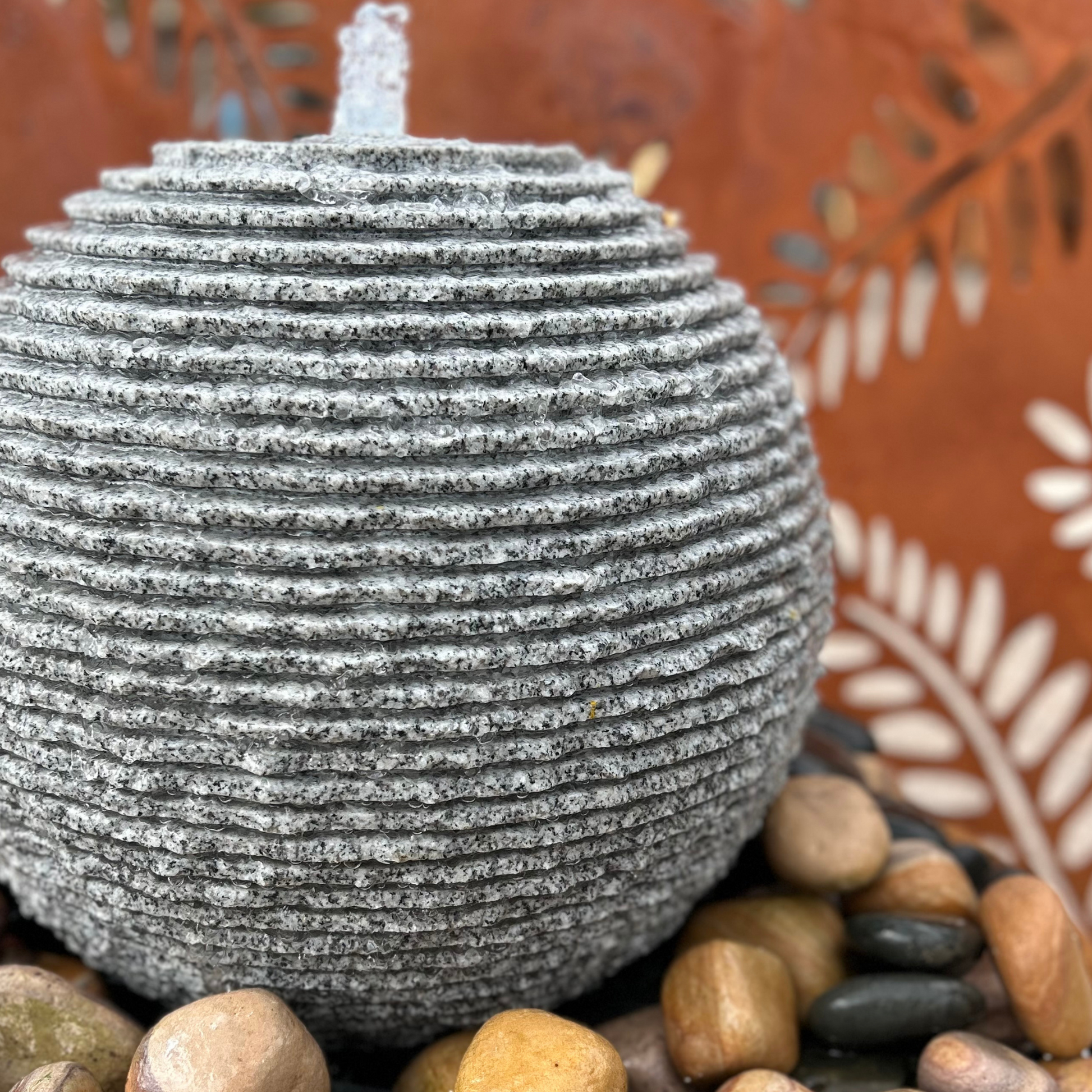 Grey Granite Chiselled Sphere Garden Water Feature