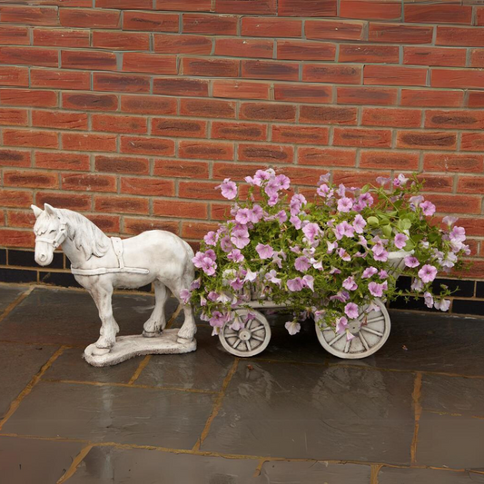 Horse and Old Hay Cart Planter Garden Ornament Decoration