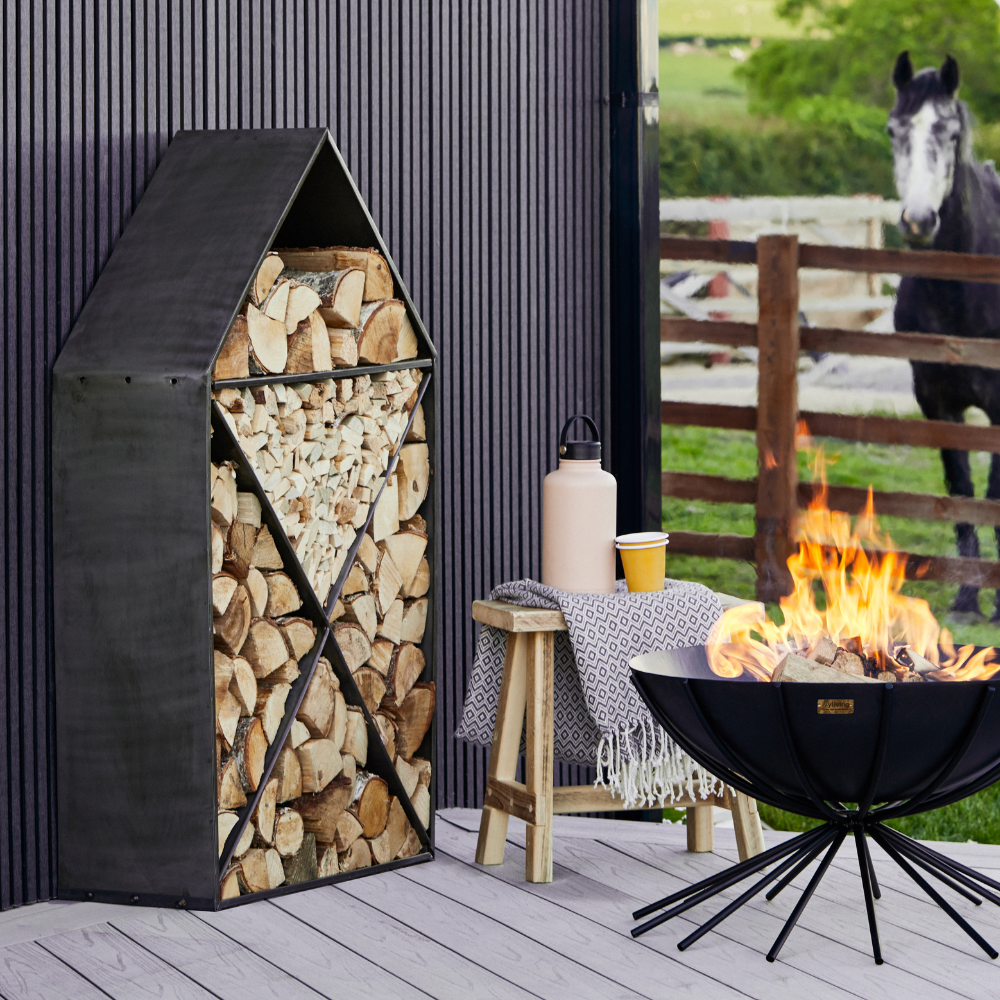 House Sculptural Log Storage Natural Black