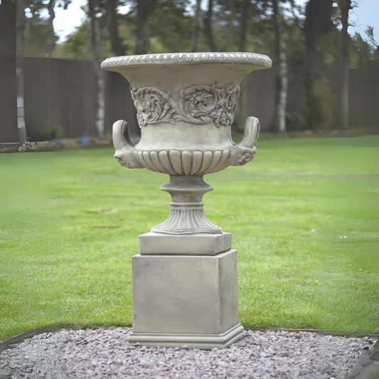 Large Urn Handles on Plinth Garden Ornament Decoration