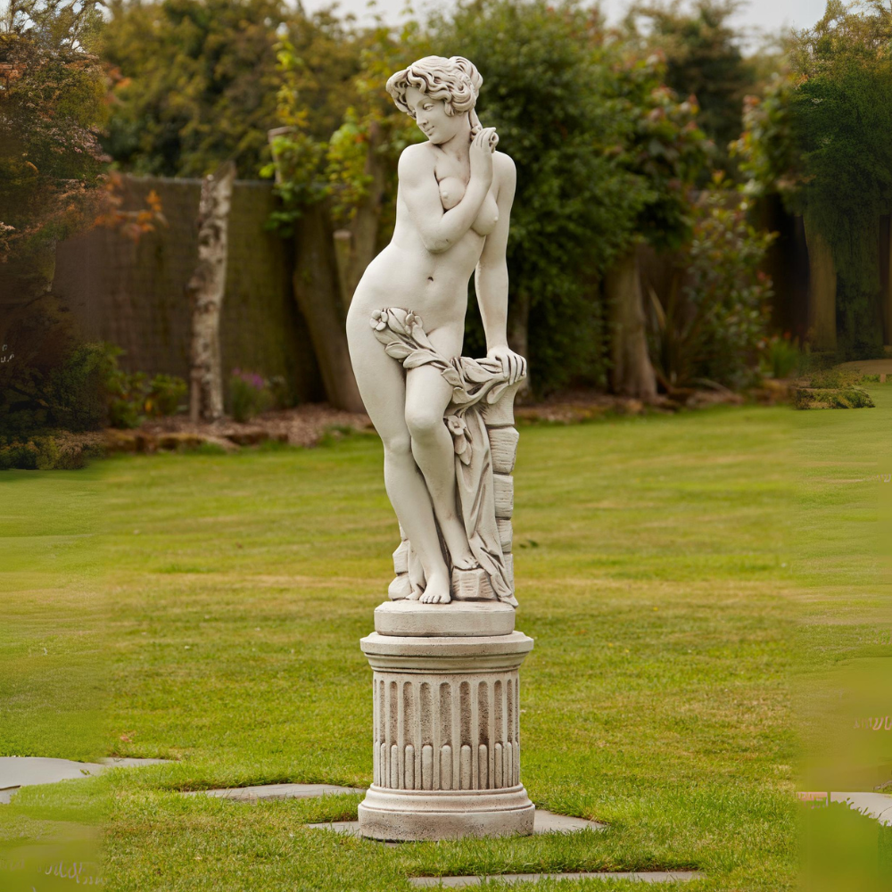 Large Wall Girl On Plinth Stone Garden Statue Decoration