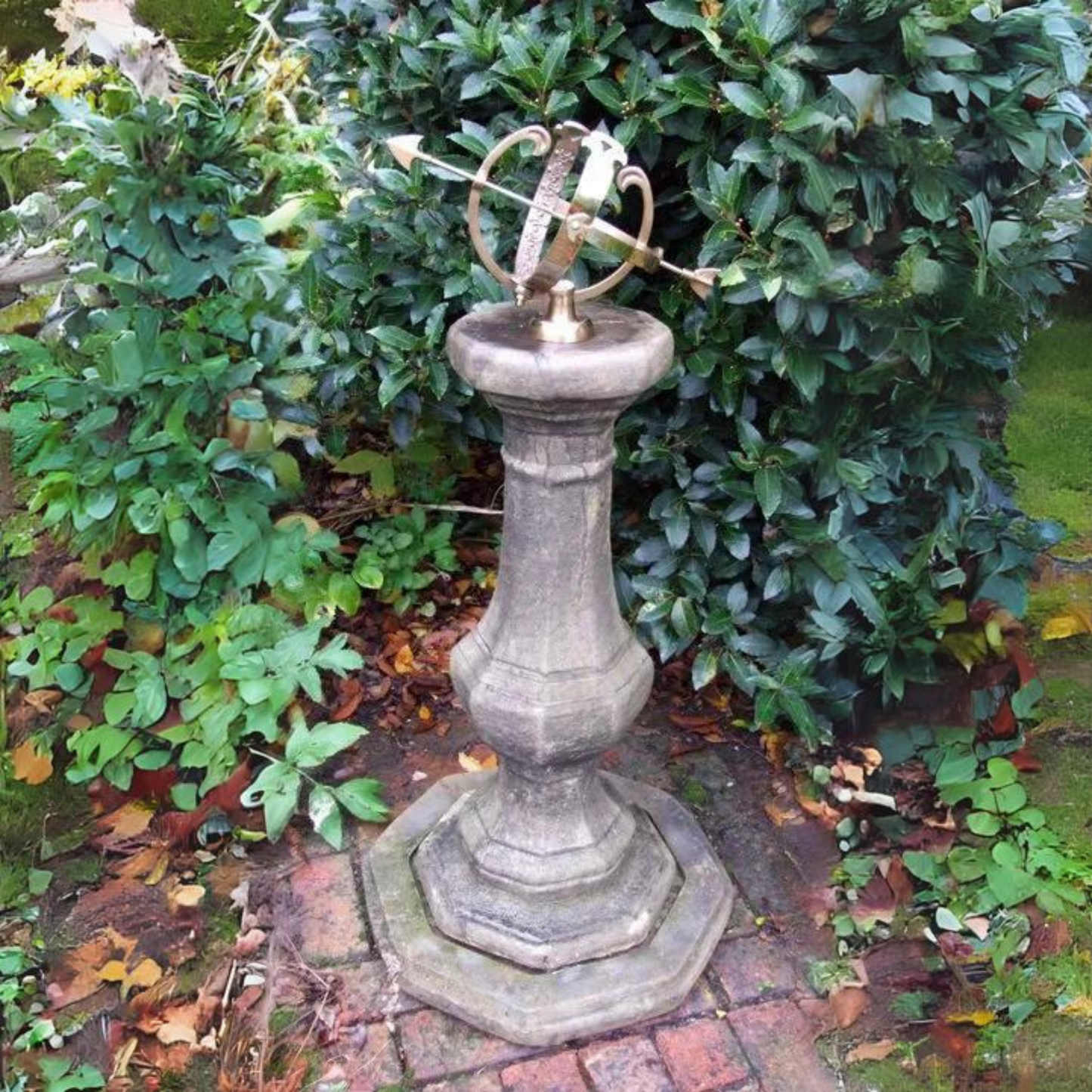 Medium Pedestall Armillary Stone & Brass Garden Ornament