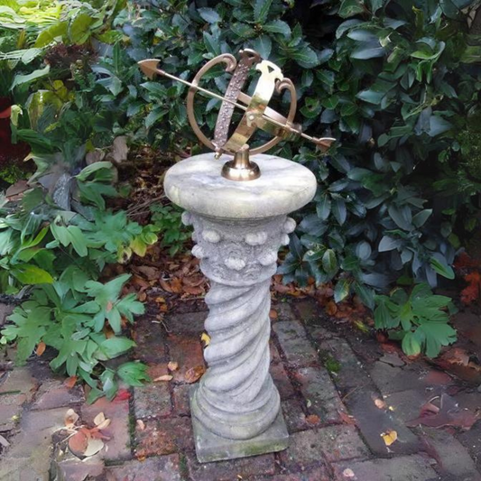 Medium Roman Armillary Stone & Brass Garden Ornament