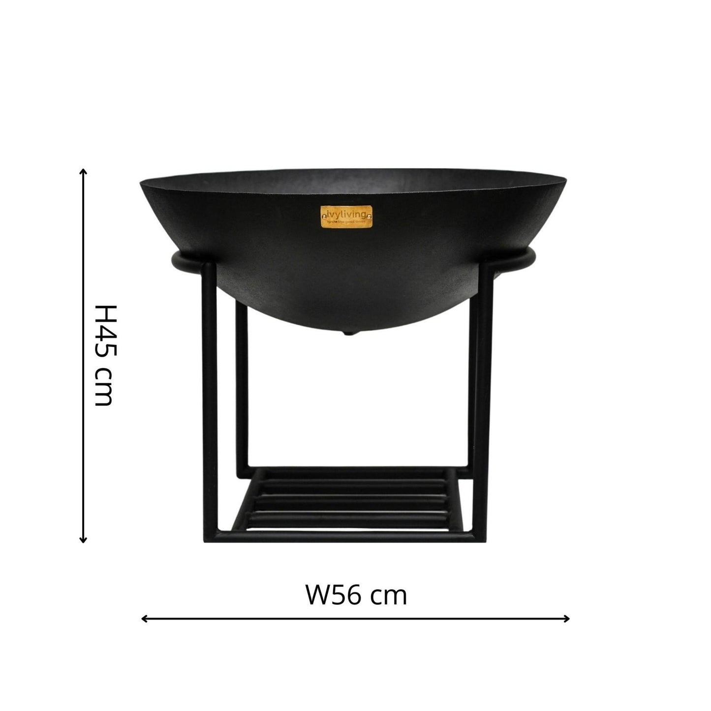 Outdoor Cast Iron Fire Pit on Stand in Black Iron