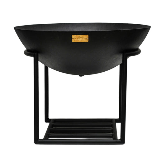 Outdoor Cast Iron Fire Pit on Stand in Black Iron