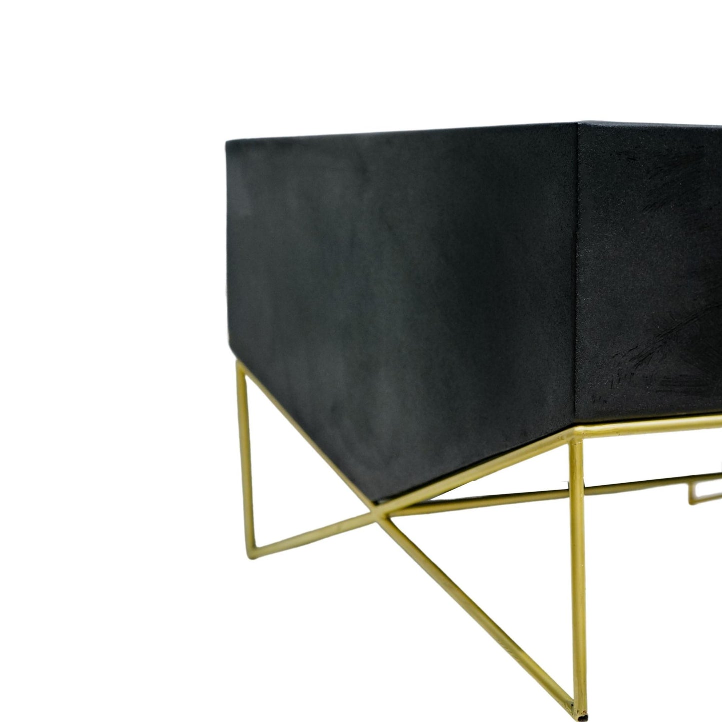 Outdoor Gemini Fire Pit with Geometric Frame in Matt Black and Antique Gold