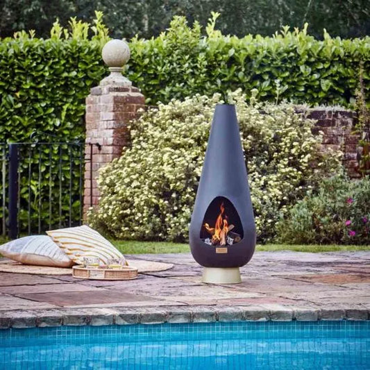 Outdoor Leo Fireplace in Matt Black and Antique Gold