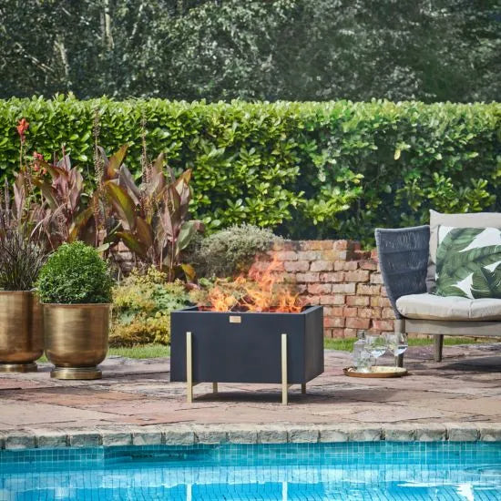 Outdoor Orion Fire Pit in Matt Black and Antique Gold