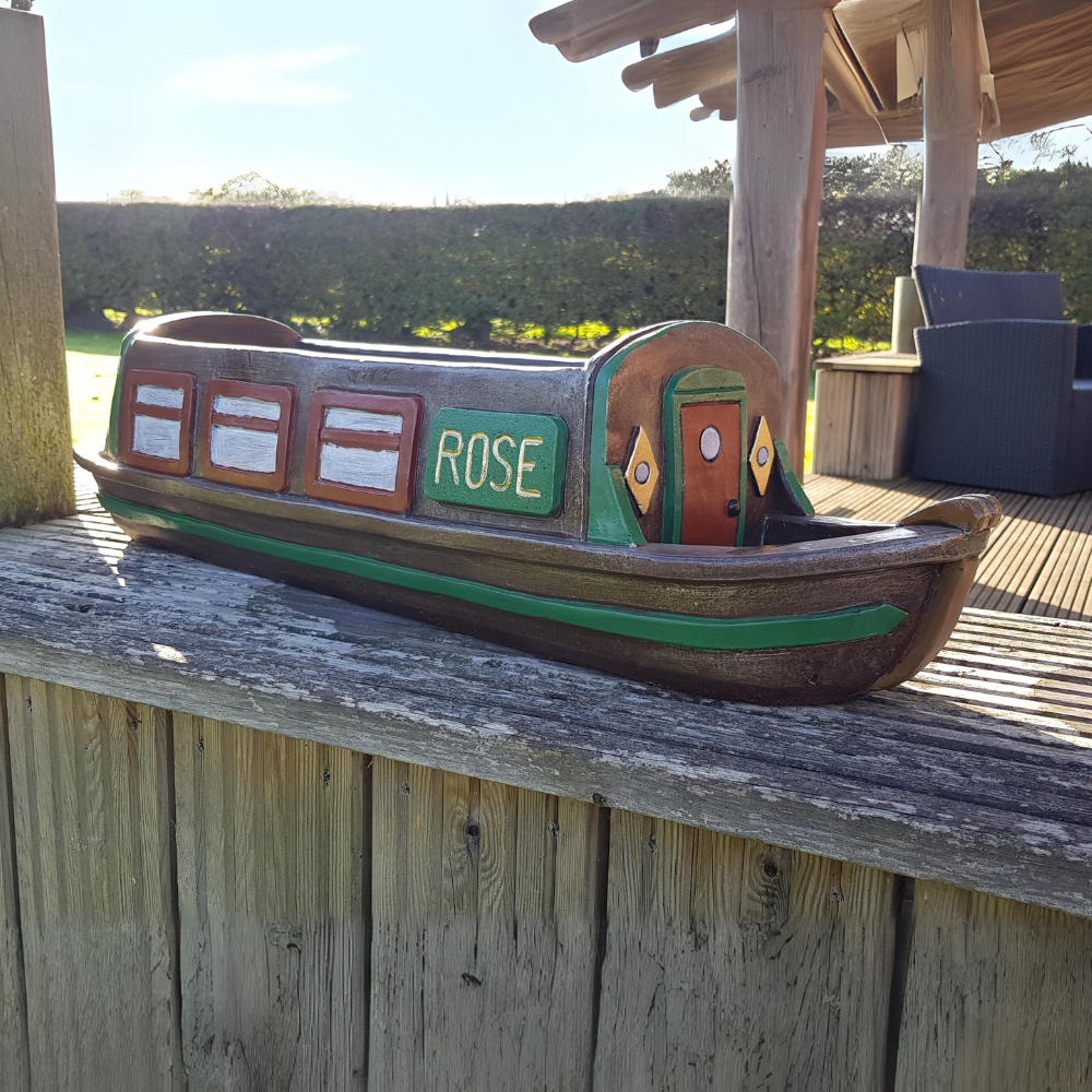 Painted Narrowboat Planter Garden Ornament