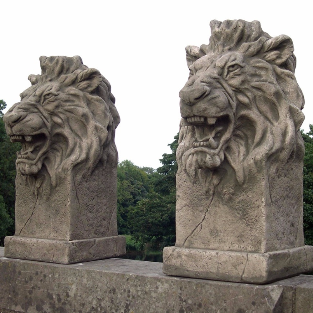 Pair of Stone Etosha Lions Statues Garden Decoration