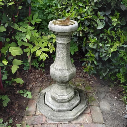 Pedestall Aged Stone & Brass Sundial Garden Ornament