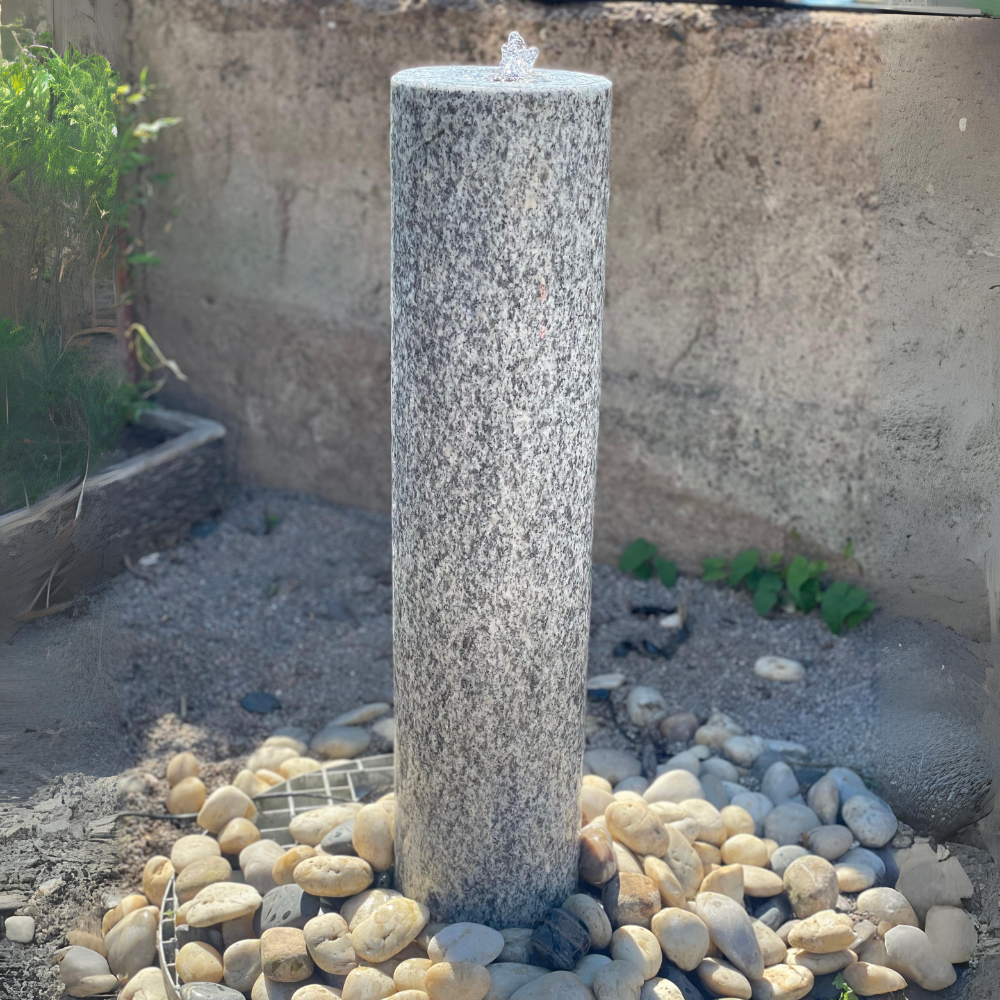 Polished Grey Granite Column Water Feature