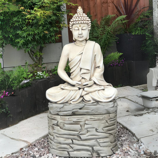 Praying Buddha On Rock Garden Ornament