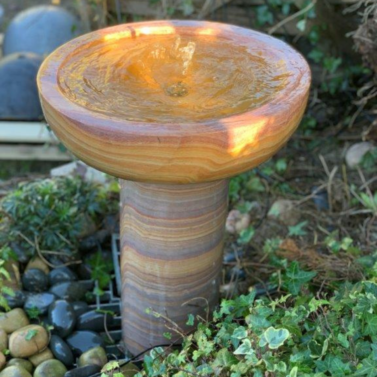 Rainbow Sandstone Bowl on Column Garden Water Feature