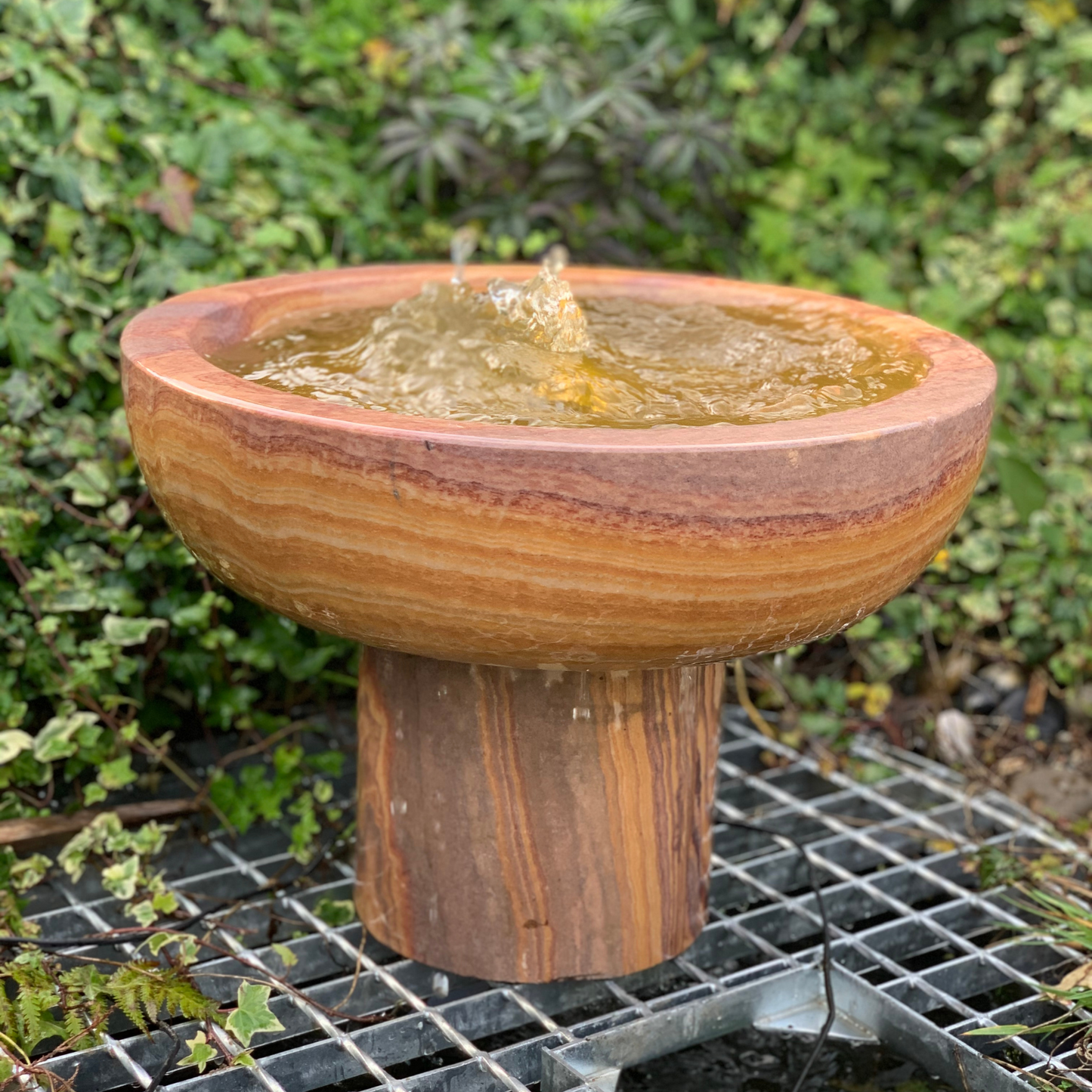 Rainbow Sandstone Bowl on Column Garden Water Feature