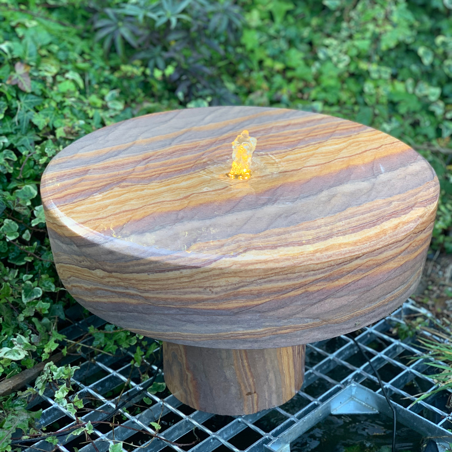 Rainbow Sandstone Mill on Plinth Garden Water Feature