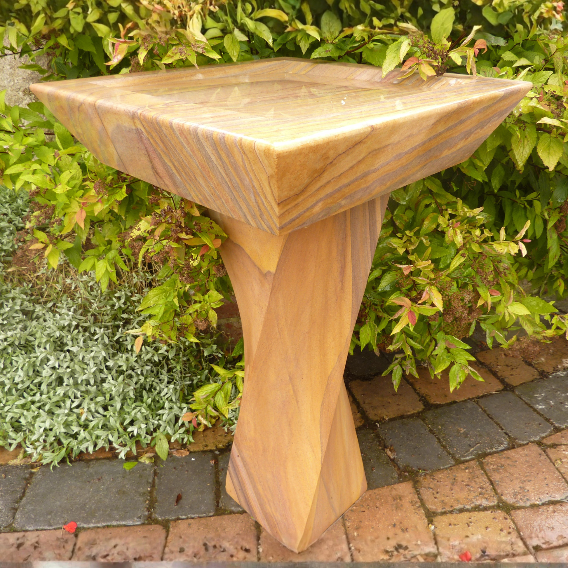 Rainbow Sandstone Square Twist Bird Bath