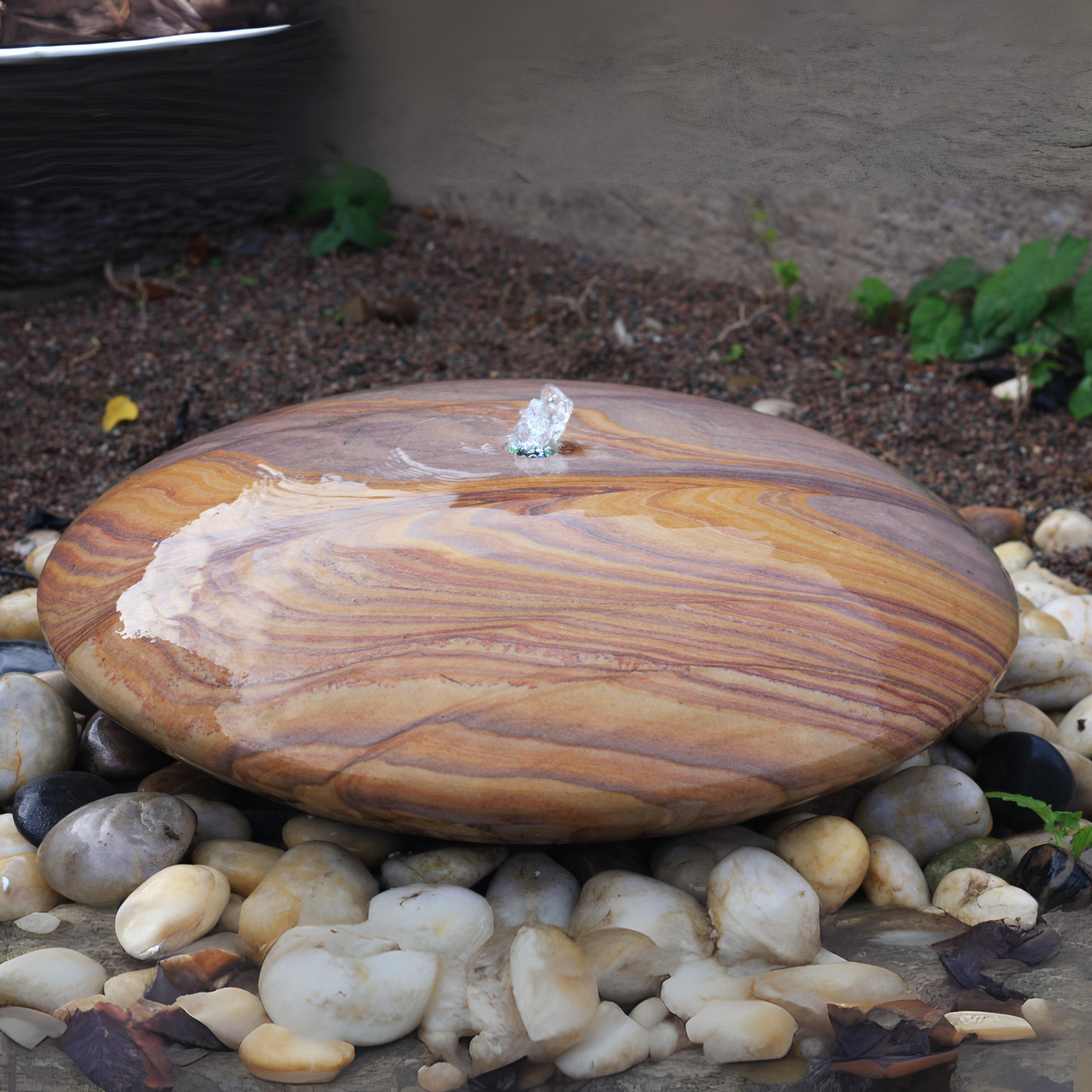 Rainbow Sandstone UFO Pebble Garden Water Fountain