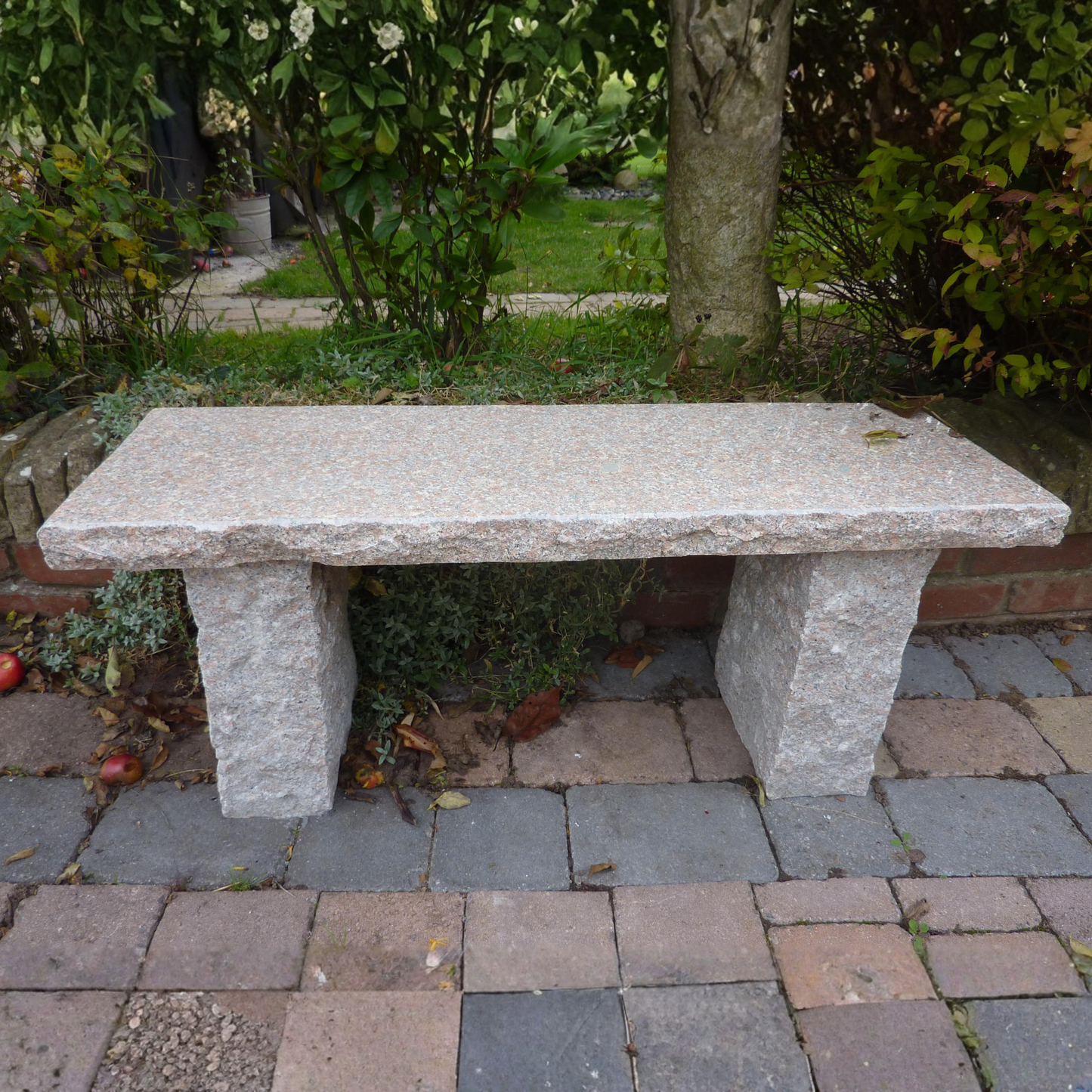 Rustic Pink Granite Straight Garden Bench