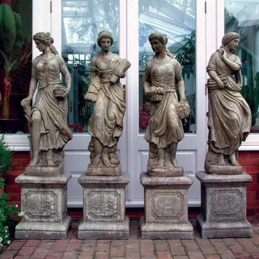 Set of 4 Large Maiden Traditional Seasons Stone Garden Statues