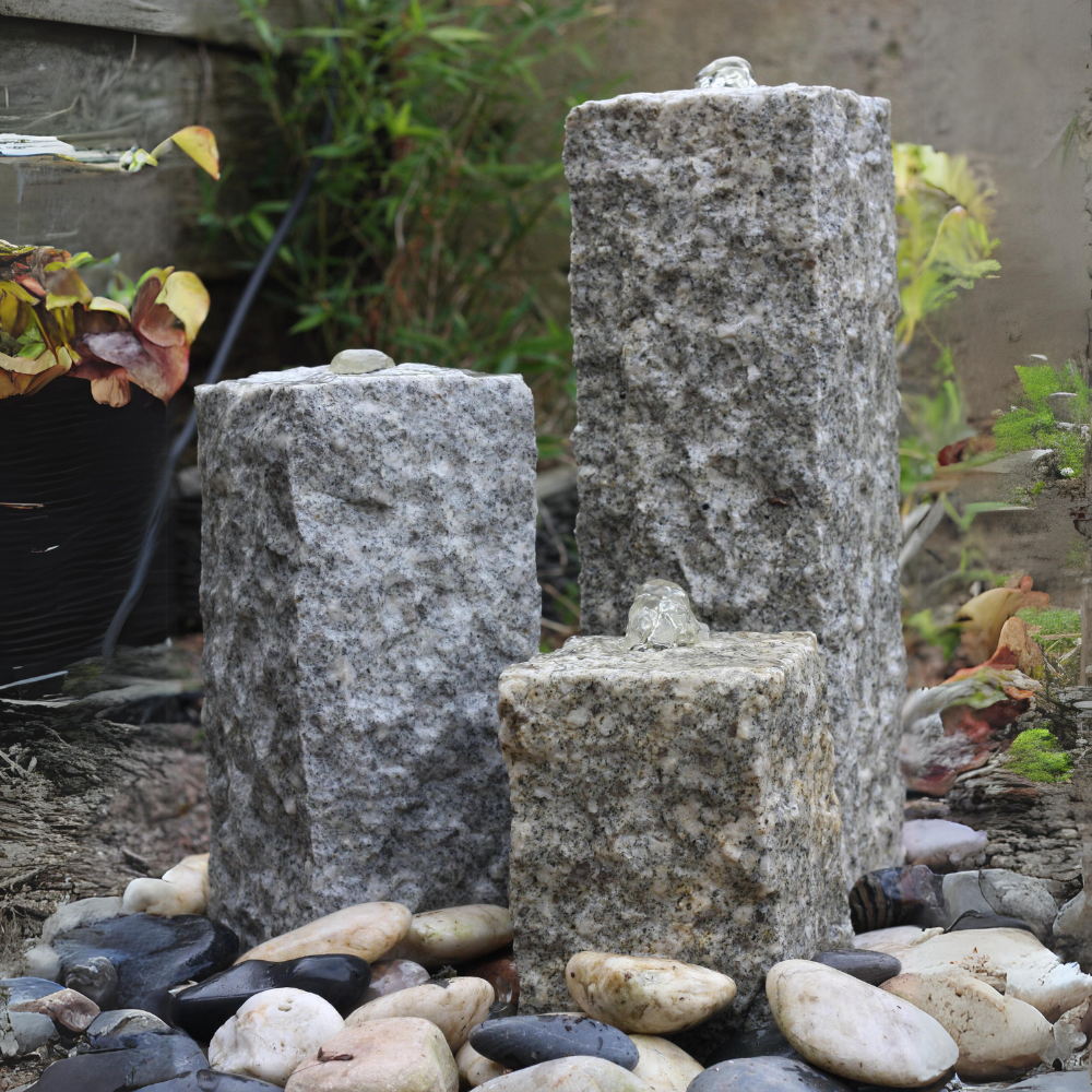 Set of Three Columns Grey Granite Natural Surface