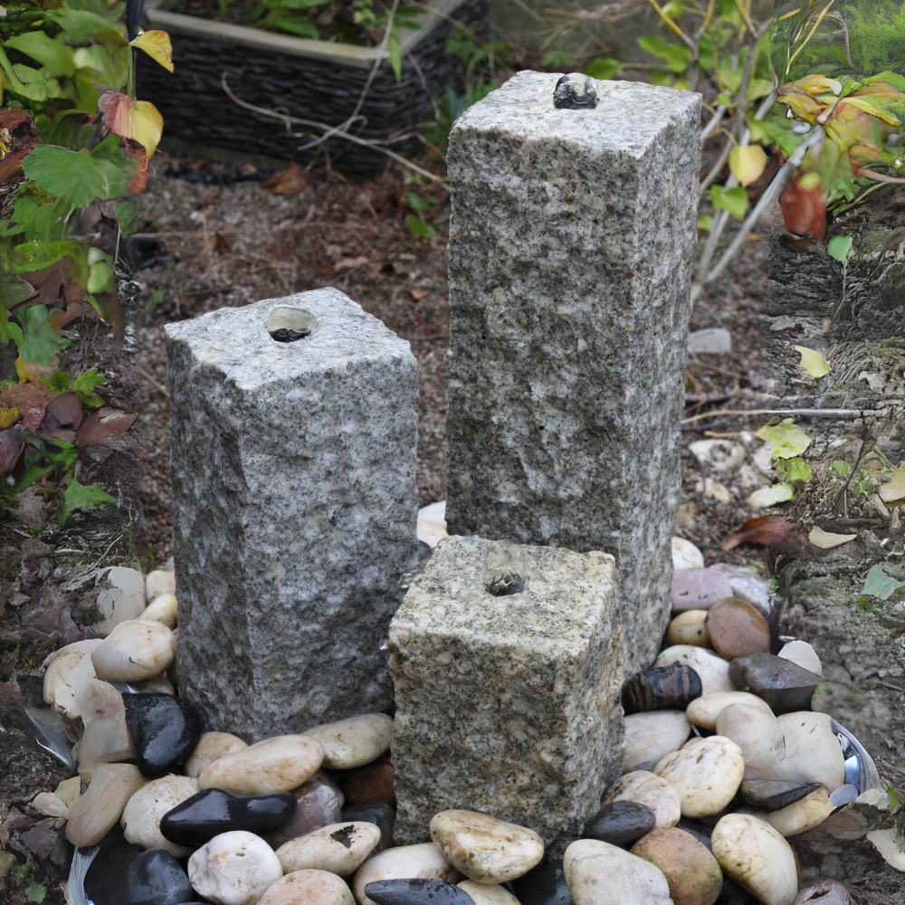 Set of Three Columns Grey Granite Natural Surface