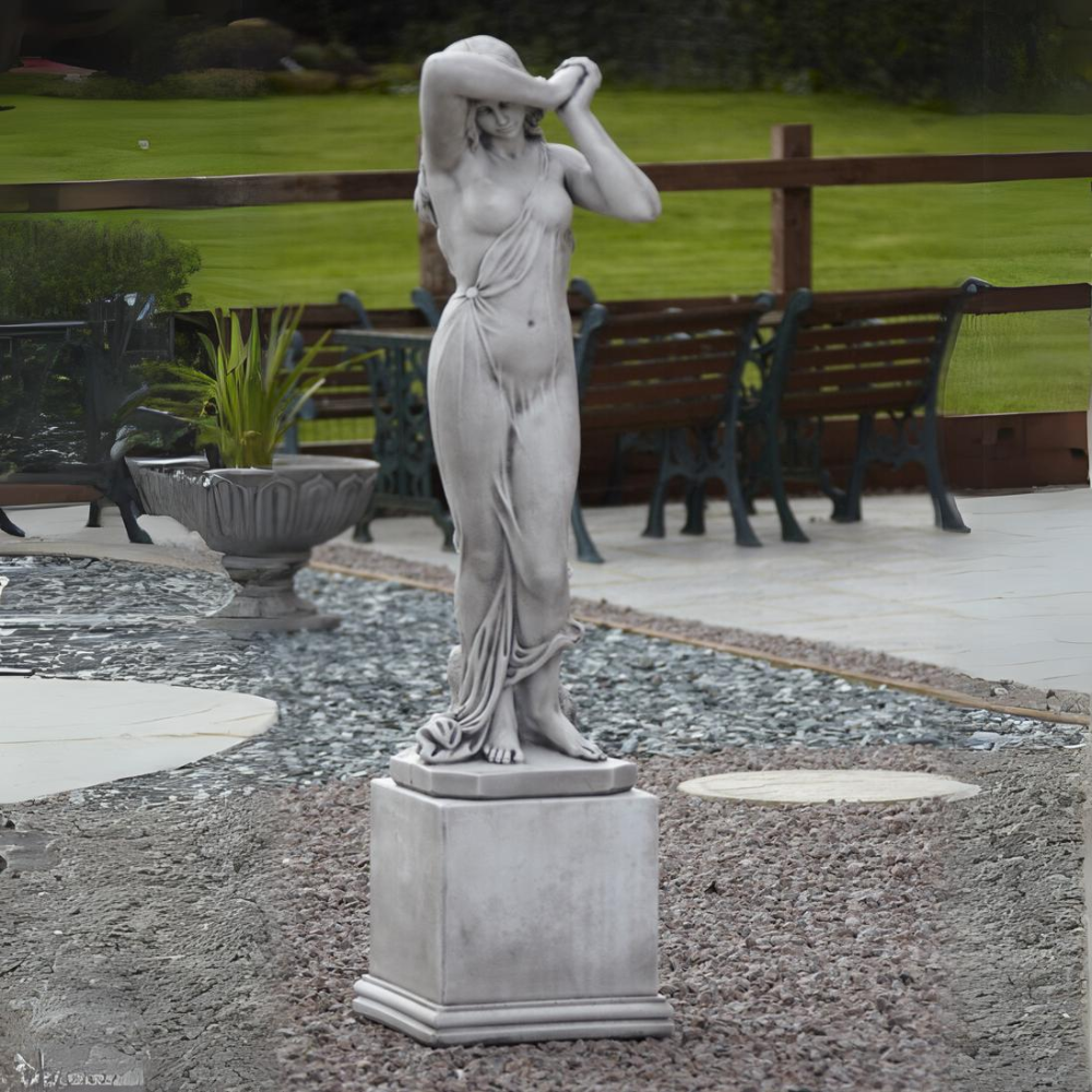 Shy Maiden on Plinth Garden Statue Decoration