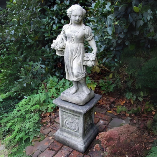 Spring Girl on Emblem Plinth Stone Garden Statue