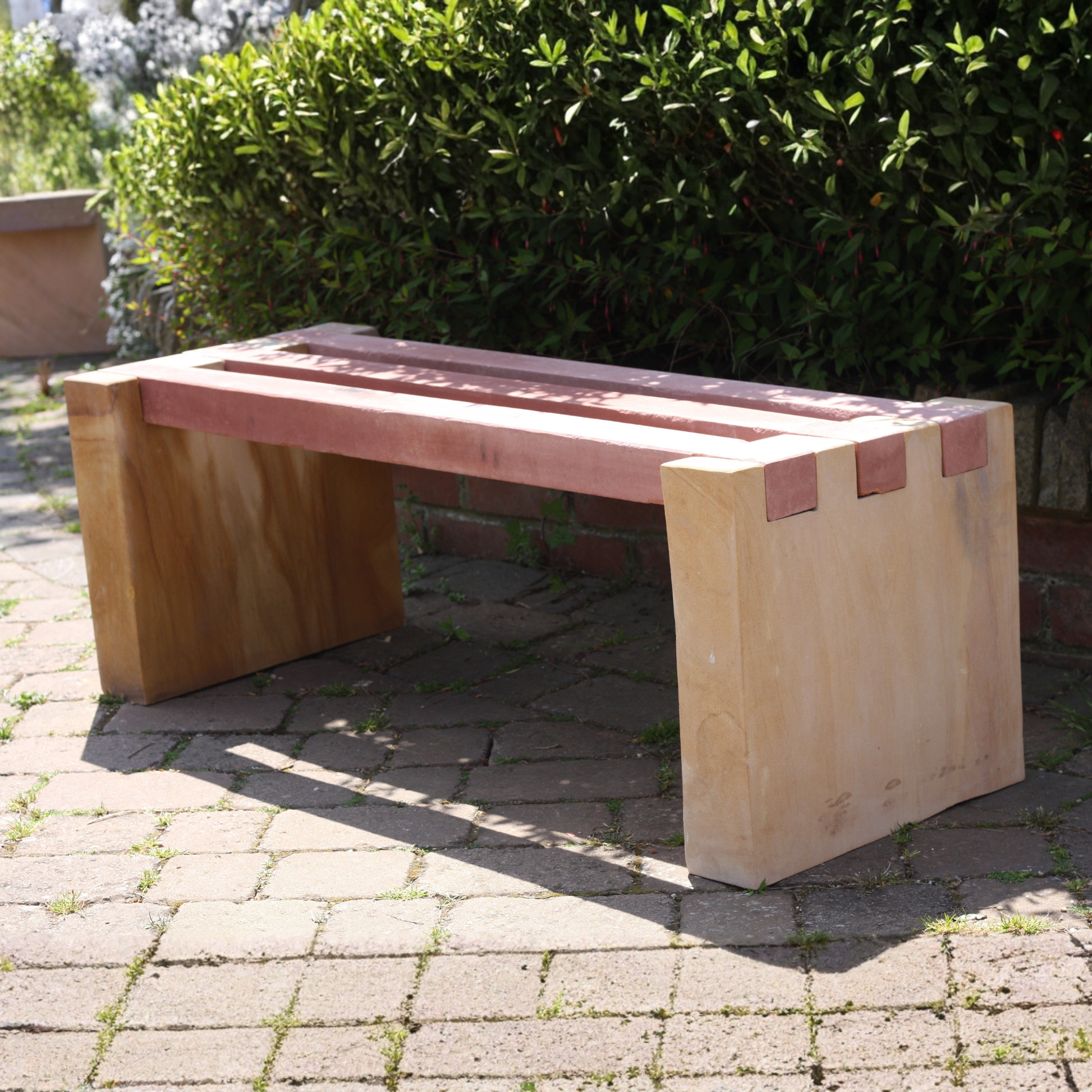Teakwood and Red Stone Bench 5066