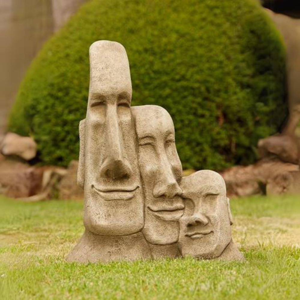 Triple Head Easter Island Stone Ornament 